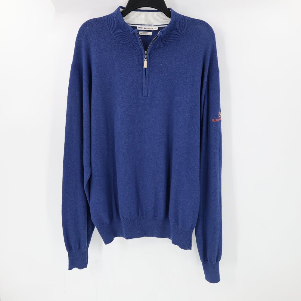 Peter Millar Sweater mens XL cotton cashmere Luxury Blend blue 1/4 Zip Pullover